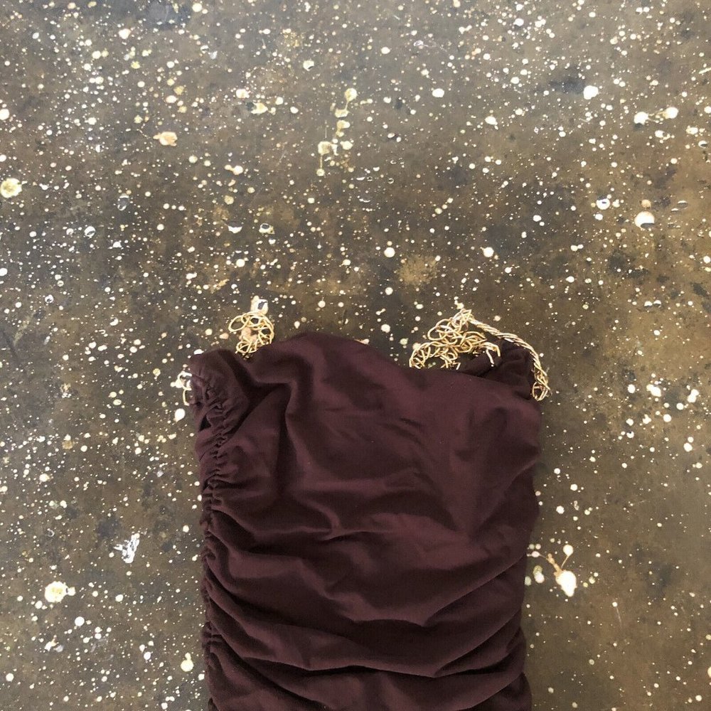 Nookie Allegra Midi Dress Chocolate Brown Bodycon Chain Straps - Picture 8 of 8